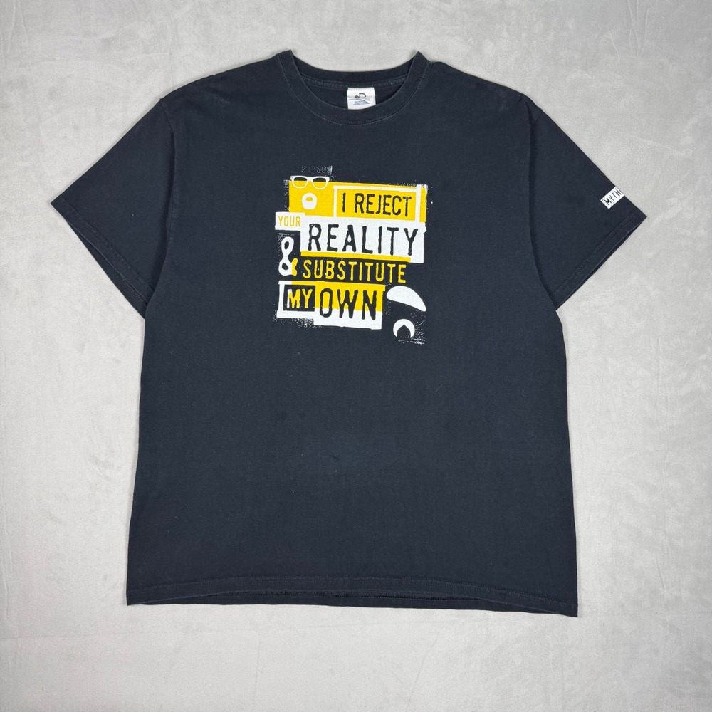2010s Mens MythBusters I Reject Your Reality Graphic Tee Science Black XL